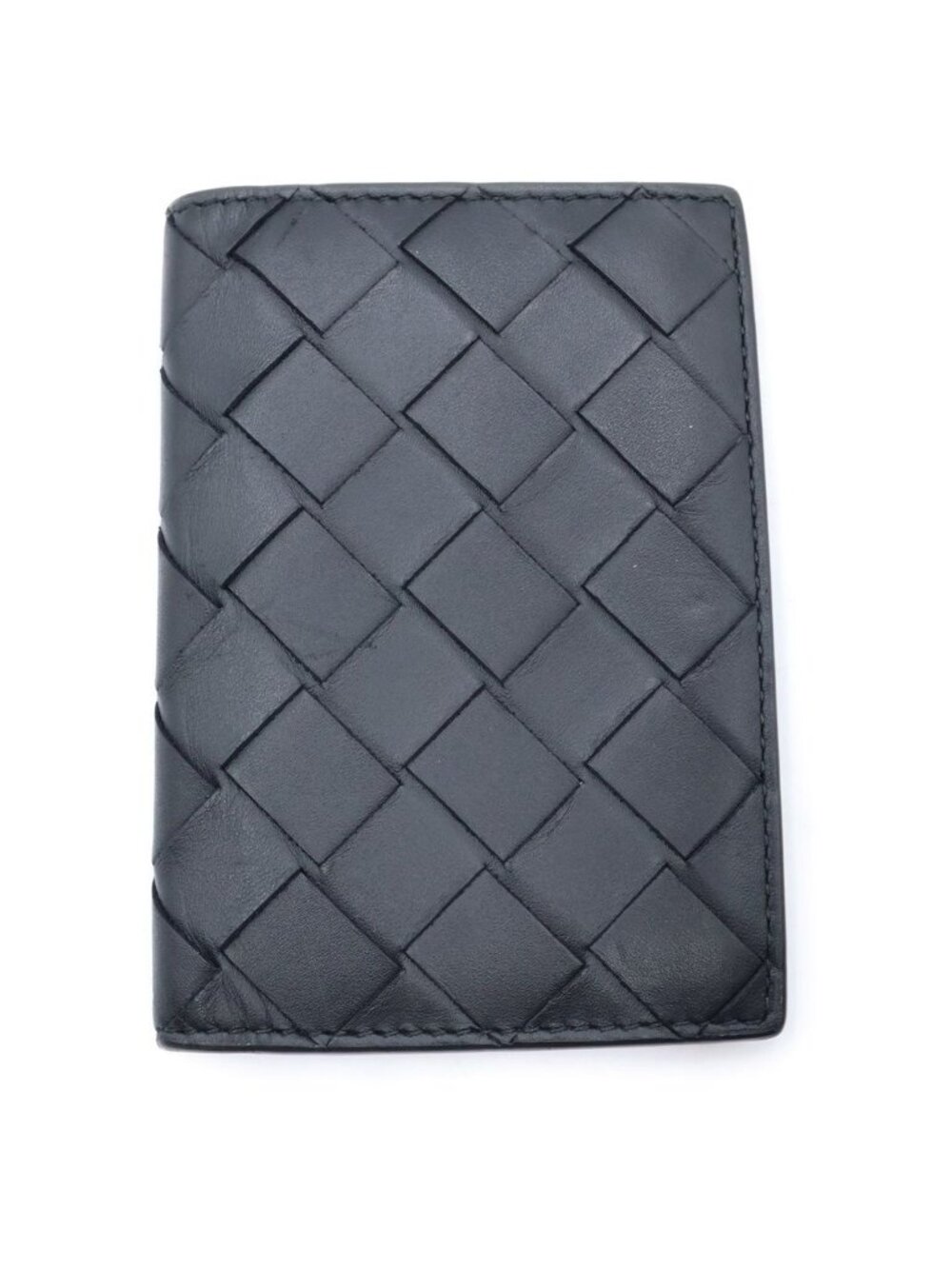 Bottega Veneta Intrecciato Bifold Card Case Business Wallet Black Leather